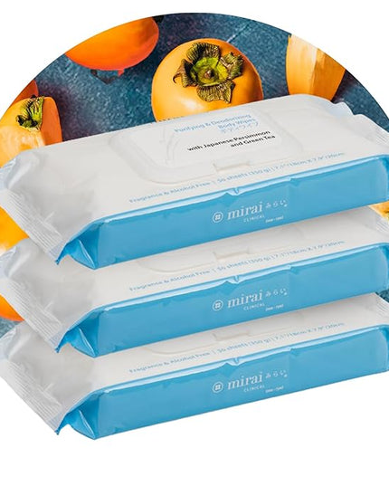 Mirai Clinical's Deodorizing Body Wipes for Women & Men - Cleansing & Refreshing Deodorant Wipes Women & Men Love - Fights Nonenal® Body Odor - For Whole Body Usage - Unscented - 3 packs.