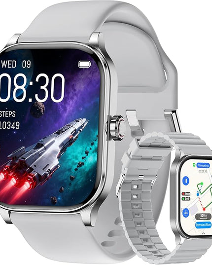 Smart Watch for Women Men with Text and Call, 2025 New AI Smartwatches with Heart Rate/SpO2/Sleep/Stress Monitor, 100+ Sports Modes, GPS Fitness Watches Compatible with iOS/Android (Map, Silver)