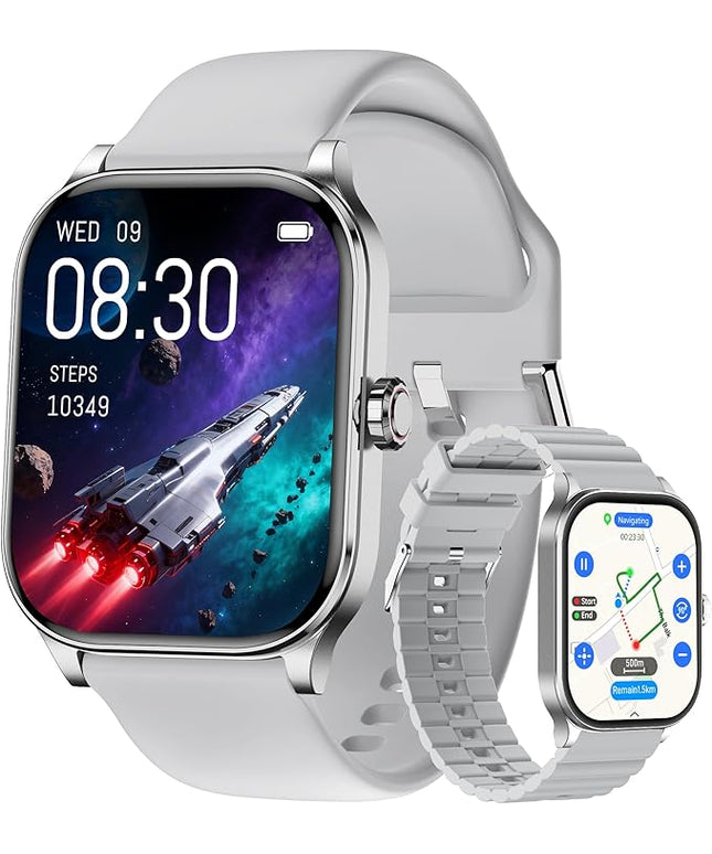 Smart Watch for Women Men with Text and Call, 2025 New AI Smartwatches with Heart Rate/SpO2/Sleep/Stress Monitor, 100+ Sports Modes, GPS Fitness Watches Compatible with iOS/Android (Map, Silver)