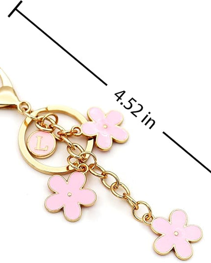 Cute Initial Letter Keyring for Women Girls Nice Flower Keychains for Handbag Backpack