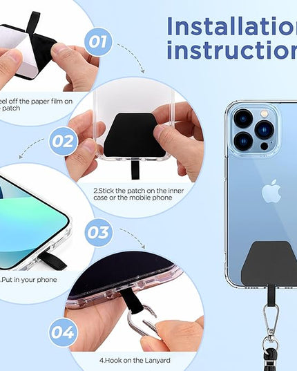 CACOE Phone Lanyard-2 PCS Adjustable Neck Strap,Universal Crossbody Multifuctional Cell Phone Lanyards Compatible with Most Smartphones(Black+Light Blue)