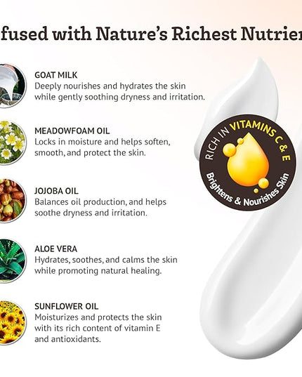 Southern Natural Goat Milk Lotion – Nourishing Face, Body & Hand Moisturizer for Dry & Sensitive Skin - Hydrating Cream, Gentle Skincare for Soft & Smooth Feel - Honey Almond Scent - 12oz