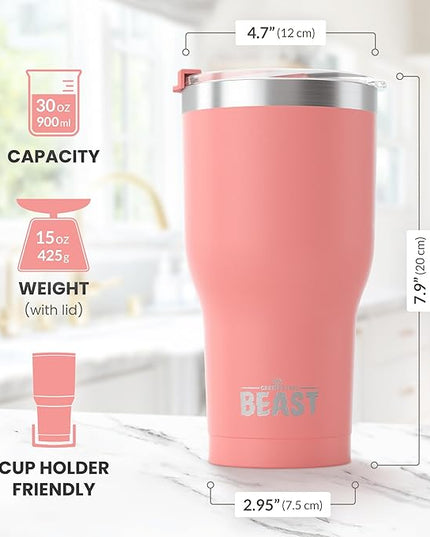 Beast 30 oz Tumbler Stainless Steel Vacuum Insulated Coffee Ice Cup Double Wall Travel Flask (Blossom Pink)