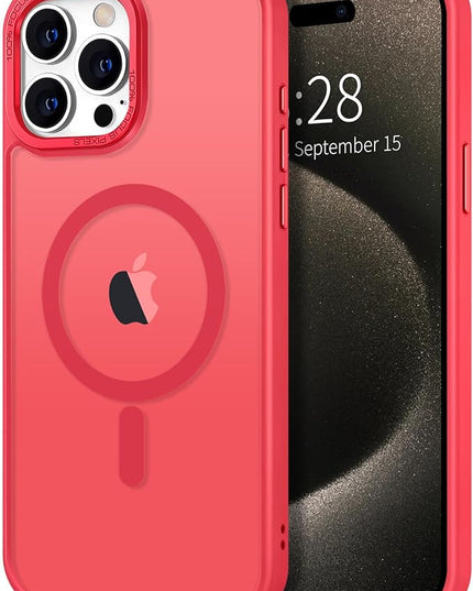 Hython Case for iPhone 15 Pro Case Magnetic Translucent Matte Phone Cases 6.1" [Compatible with MagSafe] Thin Slim Fit Shockproof Bumper Hard Protective Cover for Women Men Girls, Frosted Red