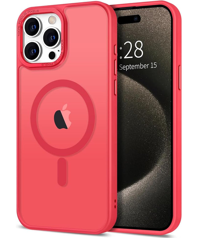 Hython Case for iPhone 15 Pro Case Magnetic Translucent Matte Phone Cases 6.1" [Compatible with MagSafe] Thin Slim Fit Shockproof Bumper Hard Protective Cover for Women Men Girls, Frosted Red