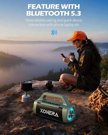 Speakers Bluetooth Wireless, 80W Peak Loud Outdoor Speaker with Bass, 20H Playtime, IPX6 Waterproof, TWS，BT5.3, Portable for Camping Hiking Boating Pool Beach, Olive Green