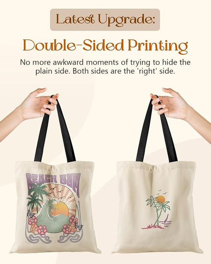 Aesthetic Tote Bag for Girls - with Magnetic Buckle and Zipper Inner Pocket for Women Lady Canvas Cotton Tote Bag