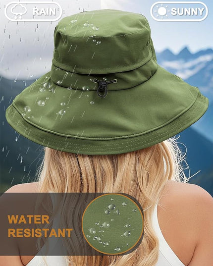 Sun Hats for Women, Wide Brim Waterproof Bucket Hat, Summer Beach Packable Ponytail Hat,UPF 50+ UV Protection