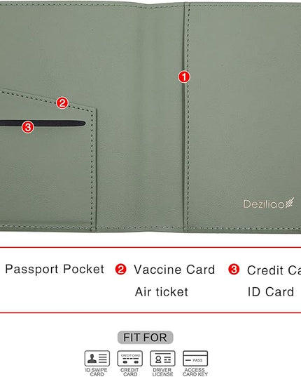 Deziliao Passport Holder,Passport Holder Card Slots, Passport and Vaccine Card Holder Combo, Cute Passport cover for Women and Men, with Waterproof Rfid Blocking, Passport Travel Wallet(Moss green)
