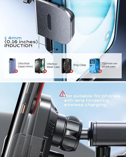 CHGeek Wireless Car Charger, 15W Fast Charging Auto Clamping Phone Holders for Your Car Phone Mount for Car fit for iPhone 17 16 15 14 13 12 Pro Max 11 XR XS, Samsung Galaxy S25 Ultra S24 S23, Black