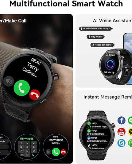Smart Watches for Men, 1.85” Ultra Large Screen, 120 Days Battery Life, Smart Watch with Al Voice Assistant, Bluetooth Calling, Heart Rate & SpO2 Monitor, Fitness Tracker for Android iOS