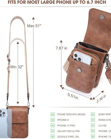 POIUGOYA Small Crossbody Bags for Women Trendy,Leather Triple Compartment Cell Phone Crossbody Wallet Purses with Card Slots