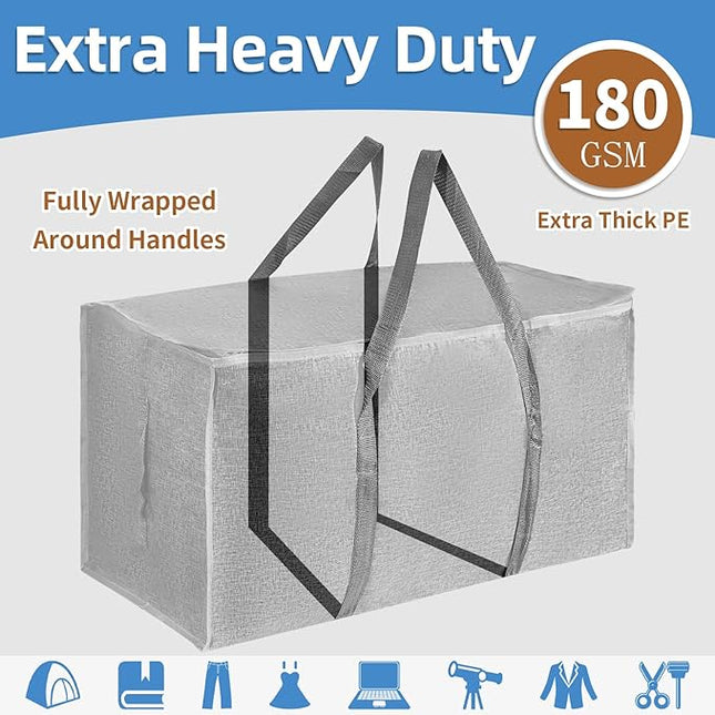 8 Pack-Extra Large Heavy Duty Moving Bags - Waterproof Storage Totes with Handles & Zippers, Foldable for College Dorm, Storage (Gray)