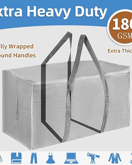 6 Pack-Extra Large Heavy Duty Moving Bags - Waterproof Storage Totes with Handles & Zippers, Foldable for College Dorm, Storage (Gray)