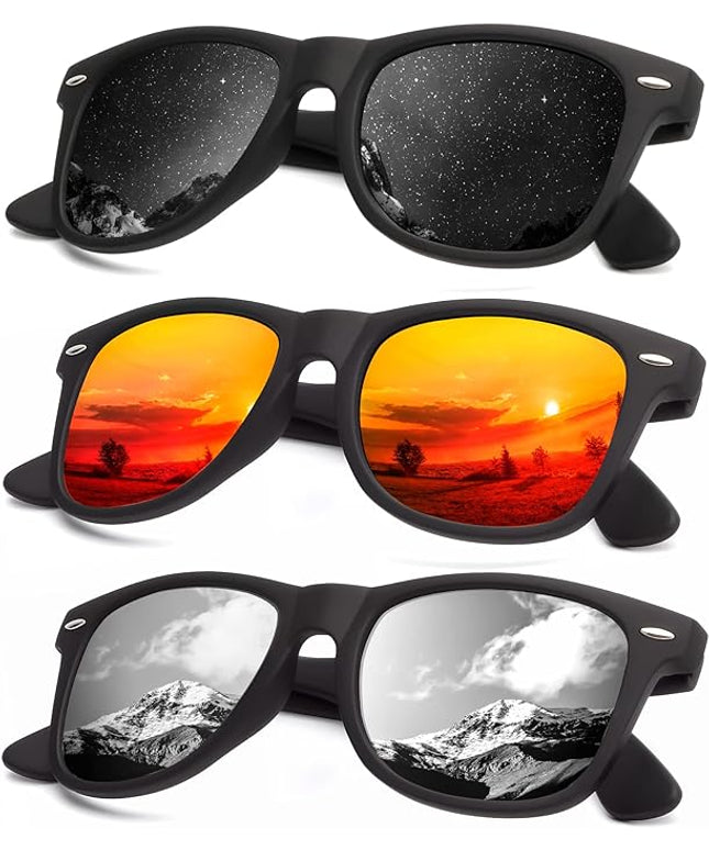 KALIYADI Polarized Sunglasses for Men and Women Matte Finish Sun glasses Color Mirror Lens UV Blocking (3 Pack)