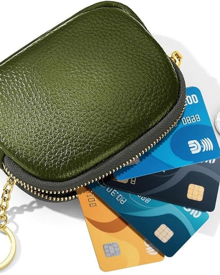 ZYLOXAR Genuine Leather Wallet Small Change Purse Keychain Mini Zipper Coin Pouch for Women (Green)