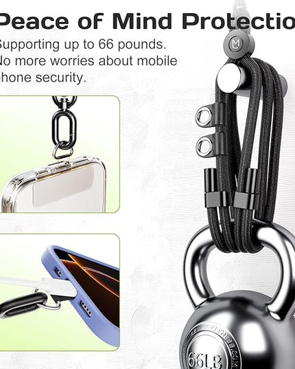 Phone Lanyard Crossbody with 2 Hanging Loops: Metal Buckle Adjustable Skin-Friendly Cell Phone Strap for iPhone Around,Hands-Free Universal Anti Theft Neck Lanyards For Outdoor Travel,Black