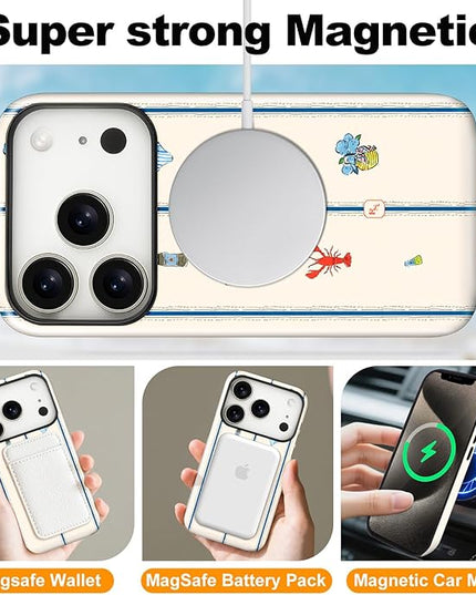 Magnetic for iPhone 17 Pro Max Case Cute Frog Stripes Phone Case, Summer Shockproof Slim TPU and Hard PC Protective Phone Cover Compatible with MagSafe Designed for Women Girls