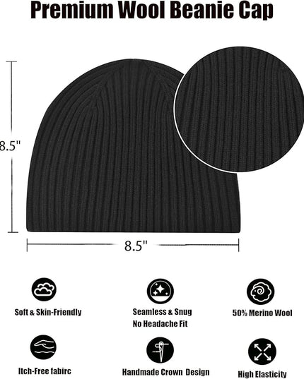 choshion Wool Knit Fisherman Beanie Hat for Men Women,Cuffless Warm Short Cuff Beanies Toboggan Ski Hats Winter Skull Cap