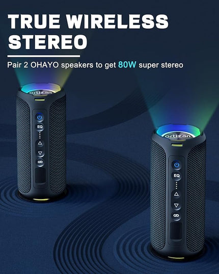 Ortizan Bluetooth Speakers, Portable Wireless Stereo Speaker - IPX7 Waterproof, 30W RMS(40W Peak) Loud Sound, Deep Bass, LED Light, Bluetooth 5.3, for Home/Shower/Outdoor/Beach, Gifts for Adult, Navy