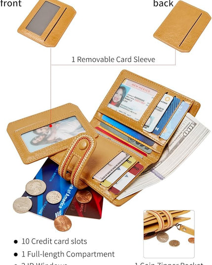 TFKGS Small Wallet for Women Vegan Leather RFID Blocking Bifold Compact Credit Card Holder with Zipper Coin Pocket Yellow