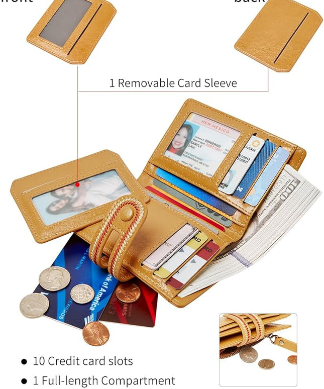 TFKGS Small Wallet for Women Vegan Leather RFID Blocking Bifold Compact Credit Card Holder with Zipper Coin Pocket Yellow