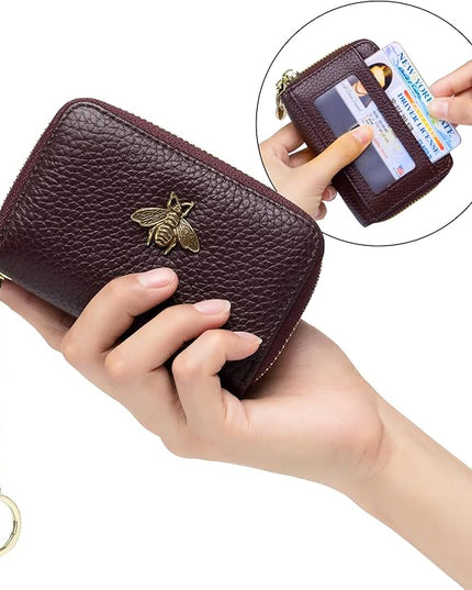 imeetu RFID Credit Card Holder, Small Leather Zipper Card Case Wallet for Women