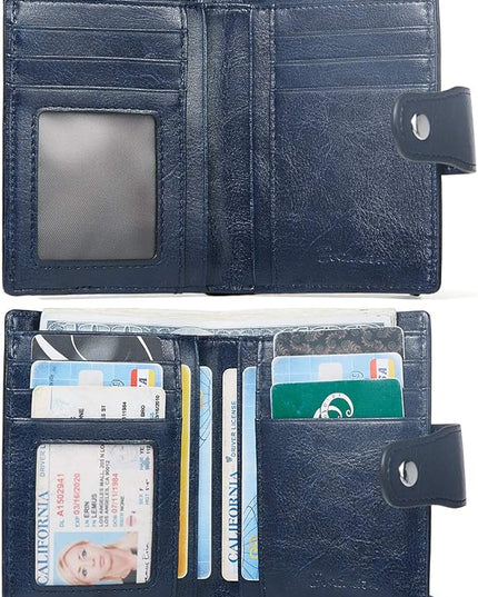 BOSTANTEN Women Leather Wallet RFID Blocking Small Bifold Zipper Pocket Wallet Card Case Purse with ID Window