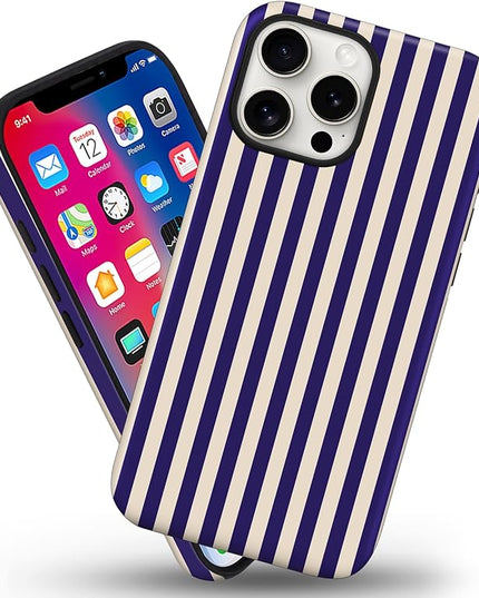 Magnetic for iPhone 16 Pro Max Case Cute Stripes Phone Case, Shockproof Slim TPU and Hard PC Protective Phone Cover Compatible with MagSafe Designed for Women Girls, Deep Purple