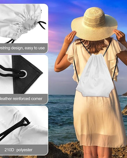 KUUQA 25Pcs White Drawstring Bags - Bulk Sport Gym Travel Backpacks