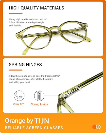TIJN Blue Light Blocking Glasses Men Women Vintage Thick Round Rim Frame Eyeglasses