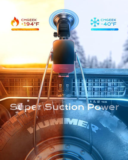CHGeek 15W Fast Charging Auto Clamping Car Charger Phone Mount Phone Holder (Red)