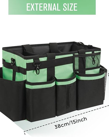 Wearable Cleaning Caddy, Cleaning Caddy Supplies Organizer with Handle & Shoulder Straps for Housekeepers, Under Sink & Car Cleaning Tool Organizers Bag with 4 Foldable Divider (MintGreen)