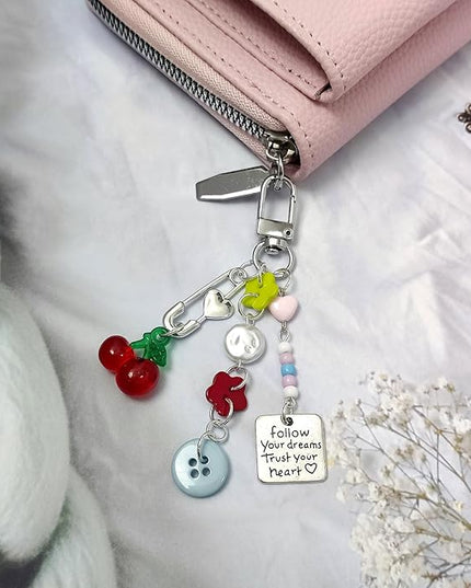 2PCS Cute Phone Charms Aesthetic Y2k Pink Guitar Strawberry Star Phone Straps Key Chains for Keys Bags Camera