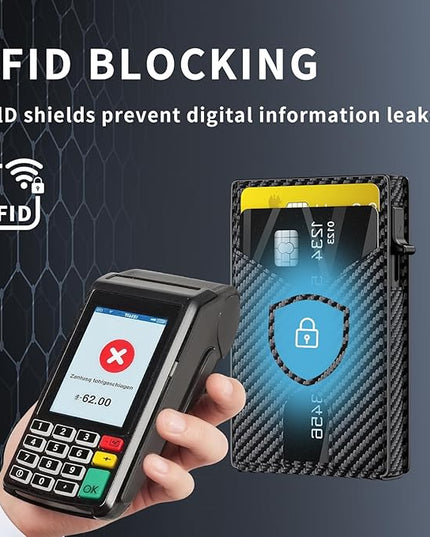 KISUEDZP Wallet for Men Slim RFID Blocking -Metal Smart Pop-Up Credit Card Holder with 2 ID Windows, Holds 8-10 Cards,Bifold Minimalist Front Pocket Wallet & Money Clip,Men's accessories(Carbon)