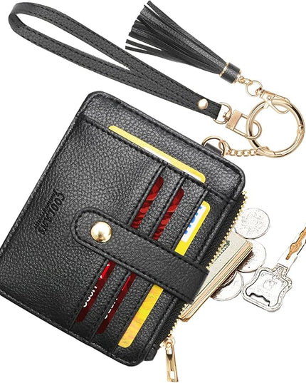 COOLANS Silicone Bracelet Wristlet Wallet Credit Card Holder RFID,ID Window,Key Ring Tassel,Slim Wallet Women Keychain Purse