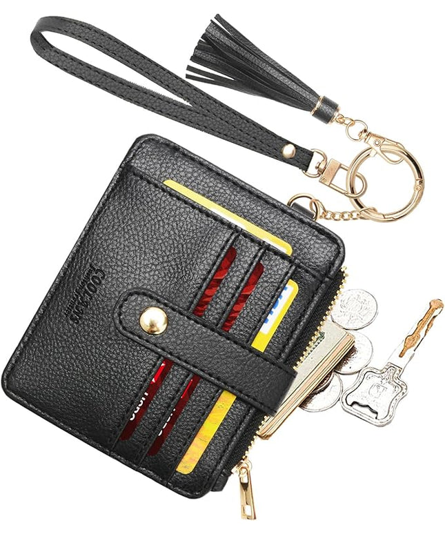 COOLANS Silicone Bracelet Wristlet Wallet Credit Card Holder RFID,ID Window,Key Ring Tassel,Slim Wallet Women Keychain Purse