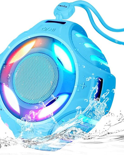 comiso Shower Bluetooth Speaker, IP67 Waterproof Speaker with LED Light, Portable Speakers with True Wireless Stereo, Floating, 2000mAh, Built-in-Mic, Ideal for Travel, Beach, Gifts for Unisex.