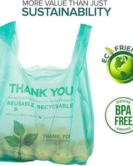 Stock Your Home Eco Grocery Bags Disposable T-Shirt Thank You Bag with Handles for Supermarket, Groceries, Produce, Shopping