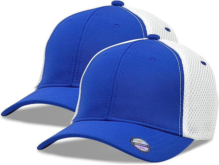 [2 Pack] Hybrid Stretch-Fitted Trucker Cap, Baseball Cap with Air Mesh