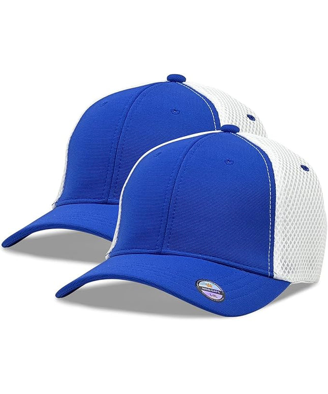 [2 Pack] Hybrid Stretch-Fitted Trucker Cap, Baseball Cap with Air Mesh