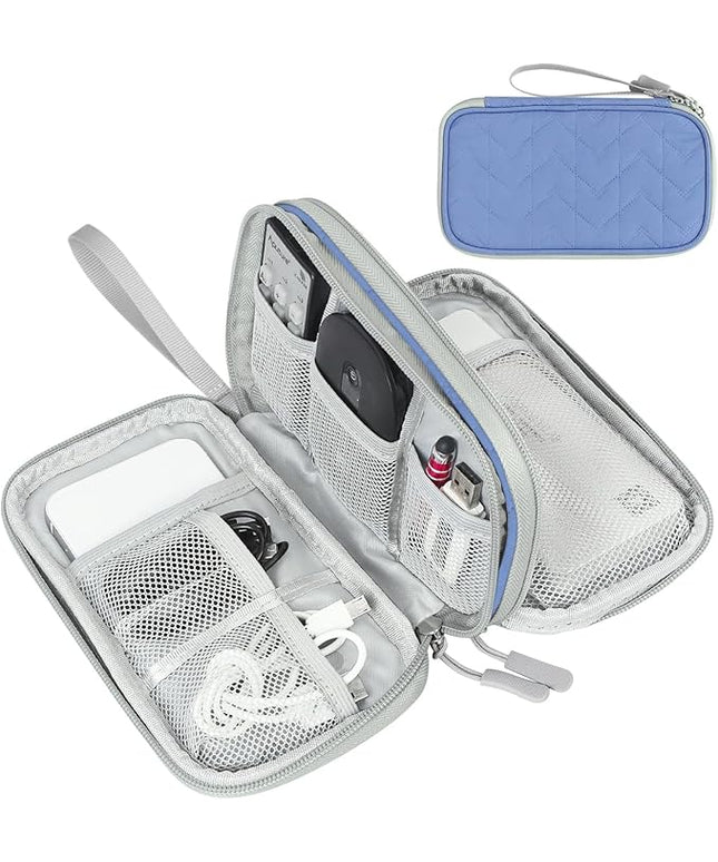 FYY Electronic Organizer, Travel Cable Organizer Bag Pouch Electronic Accessories Carry Case Portable Waterproof Double Layers All-in-One Storage Bag for Cable, Cord, Charger, Phone, Pattern Blue (M)