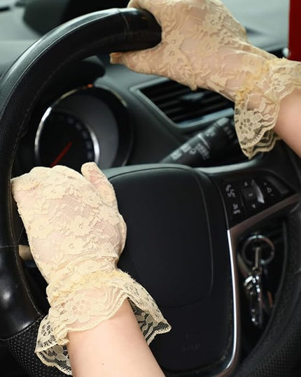 SATINIOR Ladies Lace Gloves for Women Tea Party Elegant Short Courtesy Gloves for Wedding Dinner Opera Parties