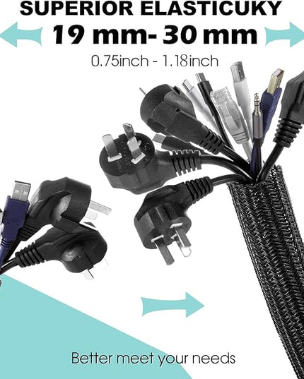 AGPTEK Cable Sleeve Cover, 6.6ft - 1.2 inch Desk Cord Organizer Cable Hider, Home Office Wire Management Computer TV Wire Loom Tubing, Pet Proof Cord Protector, from Cat Dog Chewing, Black