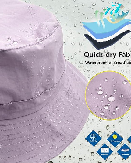 woogwin Waterproof Bucket Rain Hat with Chin Strap Quick Dry Packable Boonie Sun Hat Safari Hat UV Protection