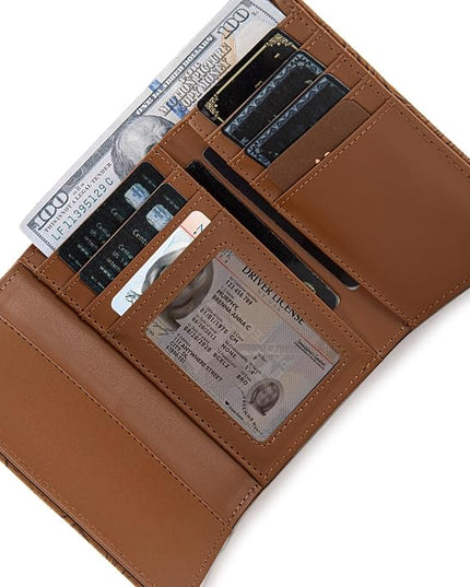 Montana West Brown Wallets for Women Embossed Floral Wallet Womens Trifold Small Wallets Woman Card Cash Wallet Ladies Female RFID Wallets with ID Window