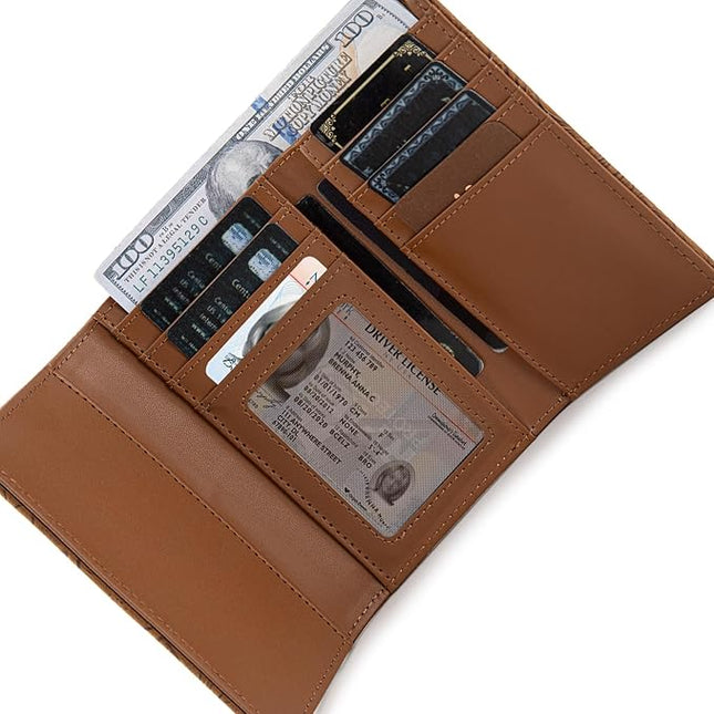 Montana West Brown Wallets for Women Embossed Floral Wallet Womens Trifold Small Wallets Woman Card Cash Wallet Ladies Female RFID Wallets with ID Window
