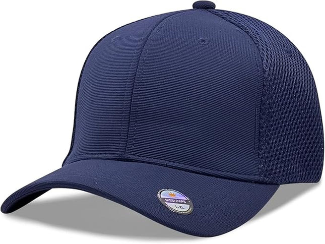 [2 Pack] Hybrid Stretch-Fitted Trucker Cap, Baseball Cap with Air Mesh