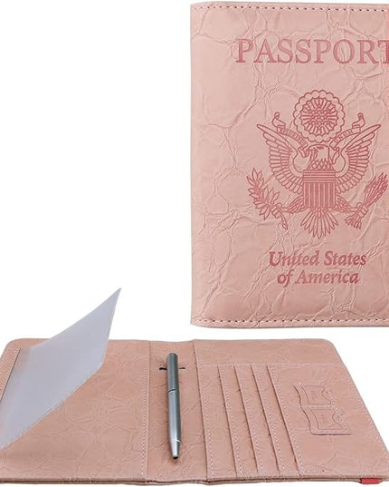 WALNEW Passport Holder for Travel, RFID Passport Cover Wallet for Women Men, PU Leather Passport Book Card Holder Case with Pen (Upgraded, Upgraded-B-Pink)