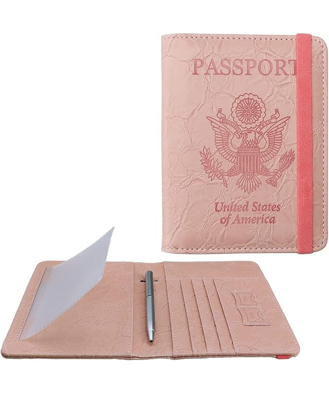 WALNEW Passport Holder for Travel, RFID Passport Cover Wallet for Women Men, PU Leather Passport Book Card Holder Case with Pen (Upgraded, Upgraded-B-Pink)